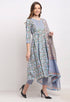Blue Pure Cambric Cotton Printed Kurta Set With Dupatta