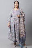 Pure Cambric Cotton Printed Plus Size Kurta Set With Dupatta