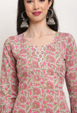 Pink And Beige Pure Cambric Cotton Floral Printed Kurta Set With Dupatta