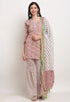 Pink And Beige Pure Cambric Cotton Floral Printed Kurta Set With Dupatta