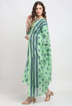 Load image into Gallery viewer, Green Pure Cambric Cotton Floral Printed Kurta Set With Dupatta