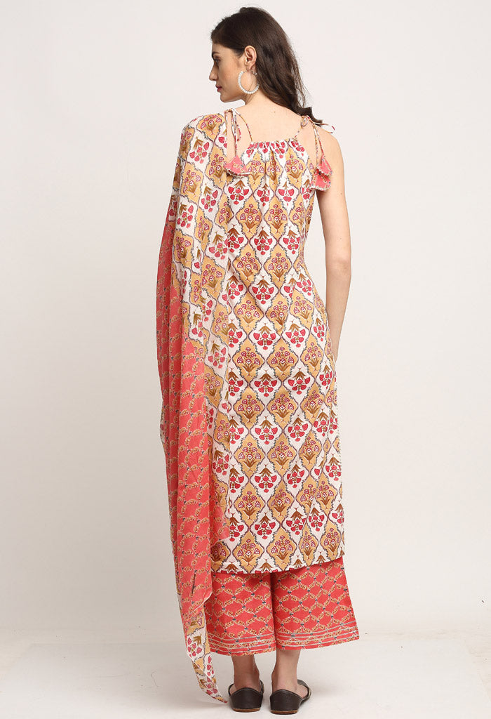 Multicolor Pure Cambric Cotton Printed Kurta Set With Dupatta