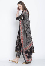 Load image into Gallery viewer, Black Pure Cambric Cotton Printed Kurta Set With Dupatta