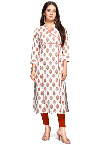 White Pure Cambric Cotton Jaipuri Printed Kurti