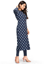 Load image into Gallery viewer, Navy Blue Pure Cambric Cotton Jaipuri Printed Kurti