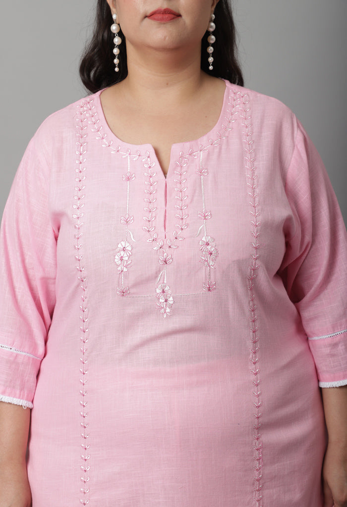 Pure Cambric Cotton Embroidered Kurta Set With Dupatta