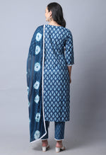 Load image into Gallery viewer, Blue Pure Cambric Cotton Floral Embroidered Kurta Set With Dupatta