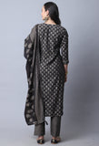 Grey  Muslin Jaipuri Embroidered Kurta Set With Dupatta