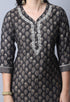 Grey  Muslin Jaipuri Embroidered Kurta Set With Dupatta