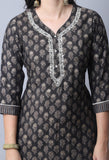 Grey  Muslin Jaipuri Embroidered Kurta Set With Dupatta