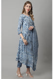 Pure Cotton Jaipuri Printed & Embroidered Kurta Set With Dupatta