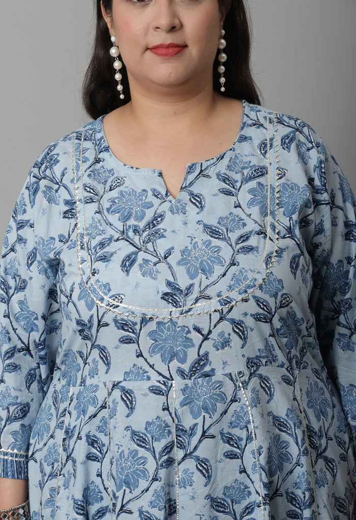 Pure Cotton Jaipuri Printed & Embroidered Kurta Set With Dupatta