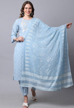 Load image into Gallery viewer, Pure Cambric Cotton Jaipuri Printed &amp; Embroidered Kurta Set With Dupatta