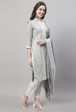 Pure Cotton Jaipuri Printed Kurta Set With Dupatta