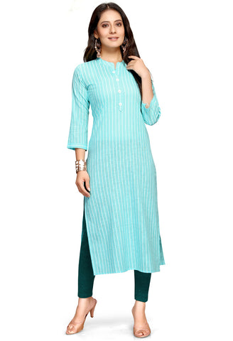 Sky Blue Pure Cambric Cotton Jaipuri Printed Kurti