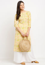 Load image into Gallery viewer, Yellow Pure Cambric Cotton Jaipuri Printed Kurti
