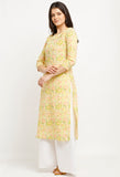 Yellow Pure Cambric Cotton Jaipuri Printed Kurti