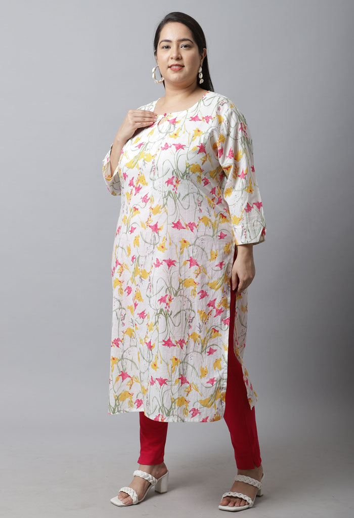 Pure Cambric Cotton Jaipuri Printed Plus Size Kurti