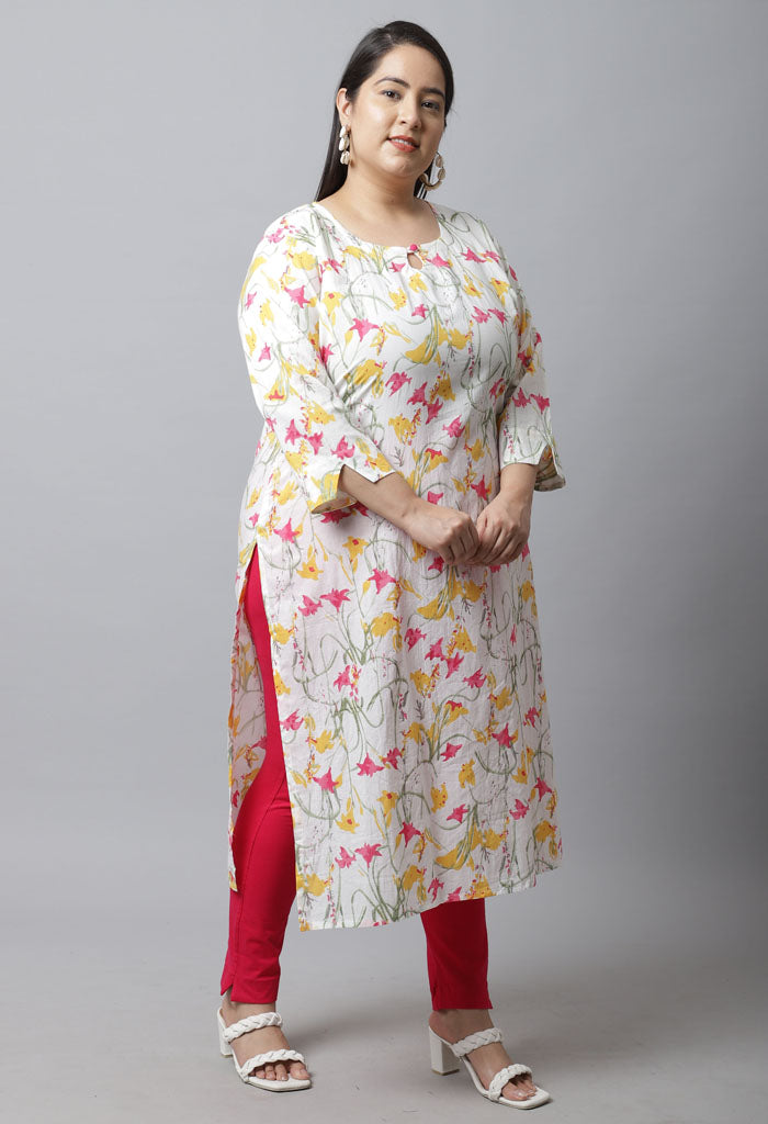 Pure Cambric Cotton Jaipuri Printed Plus Size Kurti