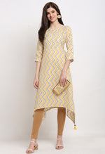 Load image into Gallery viewer, Off-White And Yellow Pure Cambric Cotton Jaipuri Printed Kurti