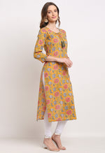 Load image into Gallery viewer, Yellow And Pink Pure Cambric Cotton Jaipuri Floral Printed Kurti
