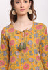 Yellow And Pink Pure Cambric Cotton Jaipuri Floral Printed Kurti