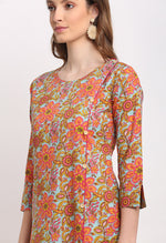 Load image into Gallery viewer, Sky Blue And Pink Pure Cambric Cotton Jaipuri Floral Printed Kurti