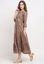 Load image into Gallery viewer, Grey And Orange Pure Cambric Cotton Jaipuri Floral Printed Kurti