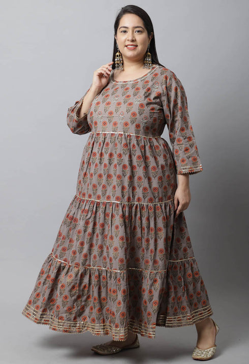 Pure Cambric Cotton Jaipuri Floral Printed Plus Size Kurti