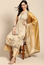 Load image into Gallery viewer, Golden Beige Pure Muslin Embroidered Salwar Suit Material
