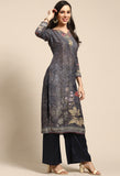 Grey Pure Muslin Embroidered Salwar Suit Material