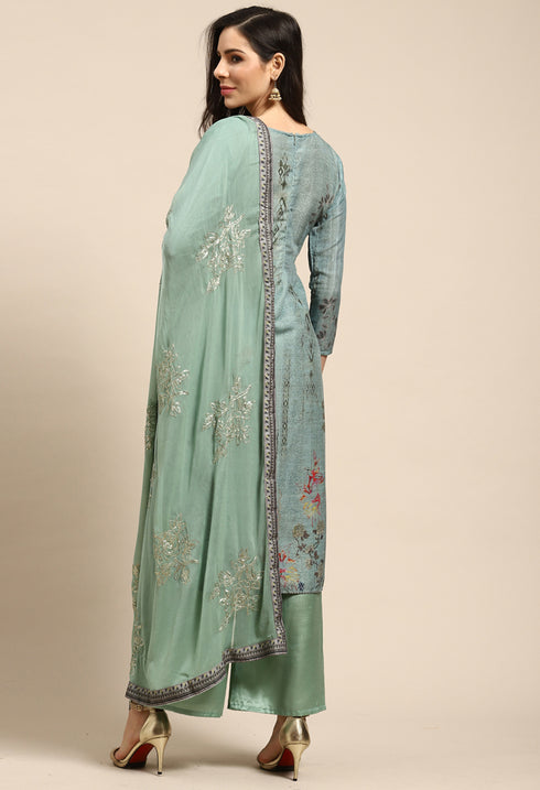 Olive Pure Muslin Embroidered Salwar Suit Material