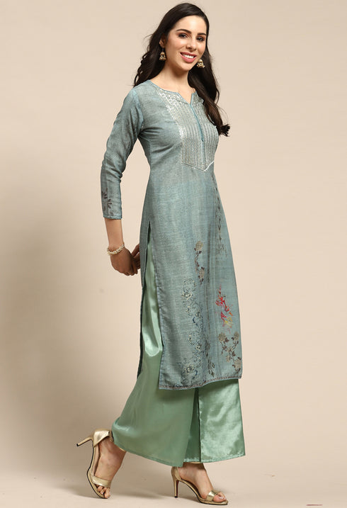 Olive Pure Muslin Embroidered Salwar Suit Material
