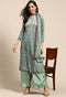 Olive Pure Muslin Embroidered Salwar Suit Material
