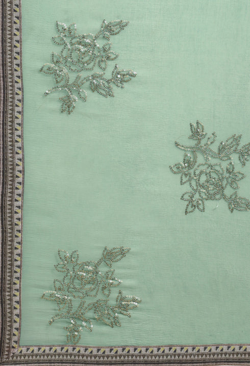 Olive Pure Muslin Embroidered Salwar Suit Material
