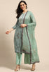Olive Pure Muslin Embroidered Salwar Suit Material