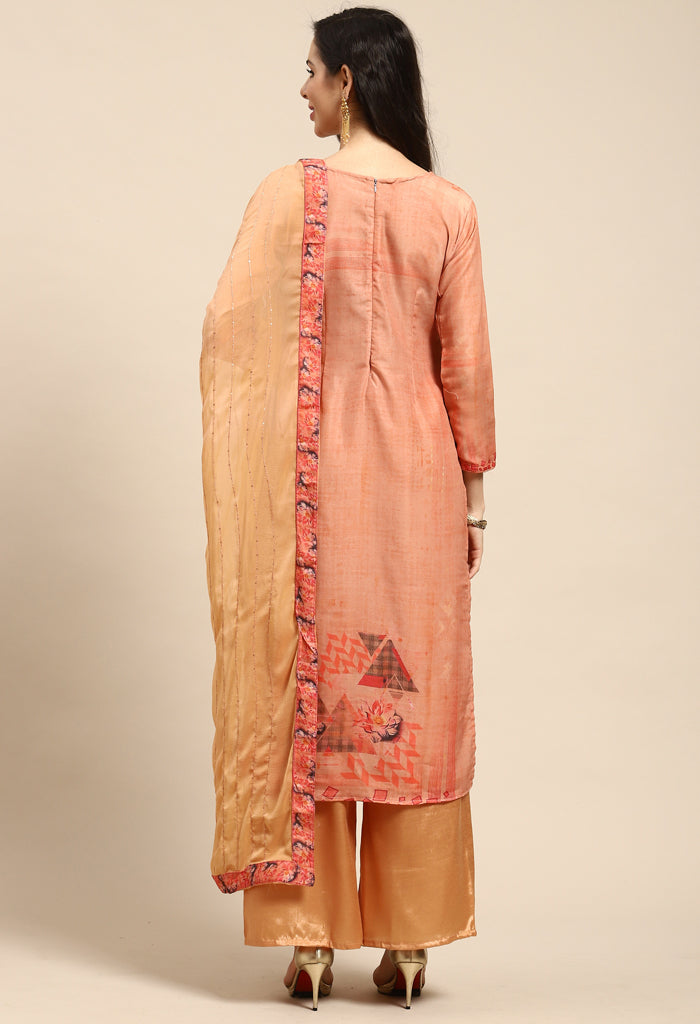 Orange Pure Muslin Embroidered Salwar Suit Material