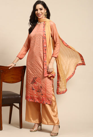 Orange Pure Muslin Embroidered Salwar Suit Material