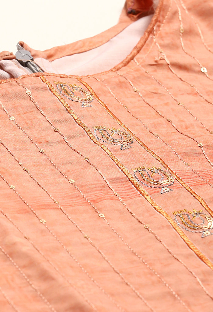 Orange Pure Muslin Embroidered Salwar Suit Material