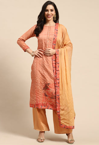 Orange Pure Muslin Embroidered Salwar Suit Material