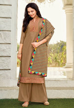 Load image into Gallery viewer, Brown Cotton Silk Embroidered Salwar Suit Material