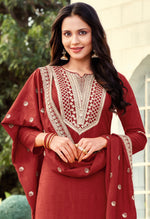 Load image into Gallery viewer, Maroon Cotton Silk Embroidered Salwar Suit Material