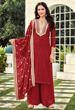 Load image into Gallery viewer, Maroon Cotton Silk Embroidered Salwar Suit Material