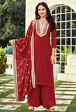 Maroon Cotton Silk Embroidered Salwar Suit Material