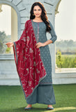 Grey Cotton Silk Embroidered Salwar Suit Material