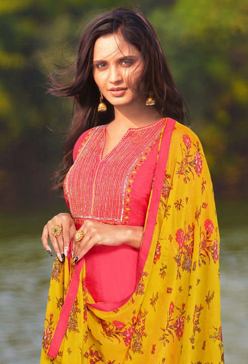 Pink Cotton Silk Embroidered Salwar Suit Material