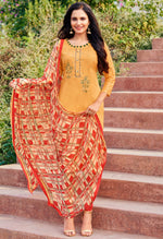 Load image into Gallery viewer, Mustard Cotton Silk Embroidered Salwar Suit Material