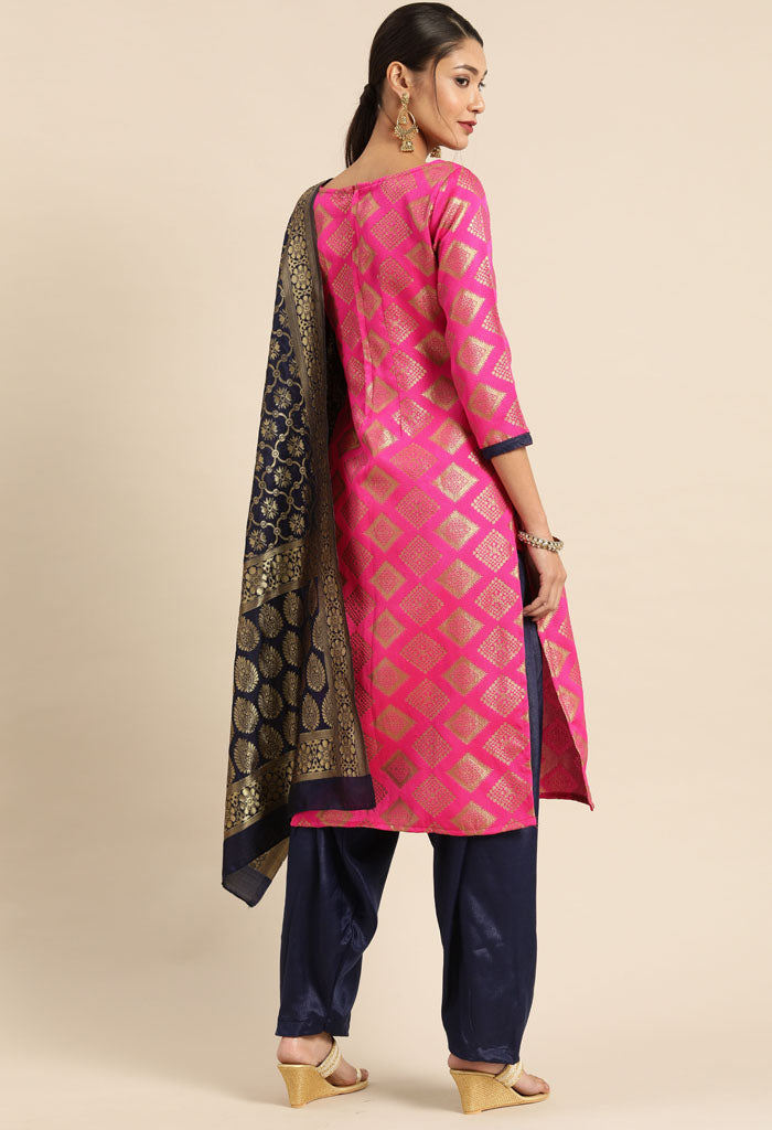 Magenta Silk Blend Jaccquard Woven Salwar Suit Material