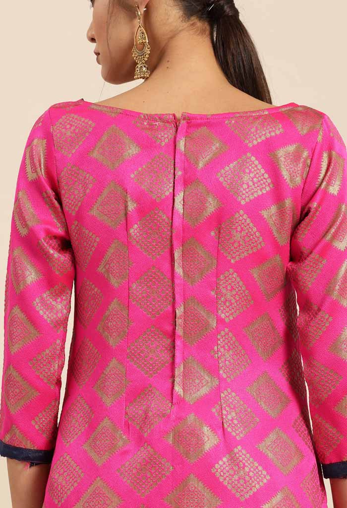 Magenta Silk Blend Jaccquard Woven Salwar Suit Material
