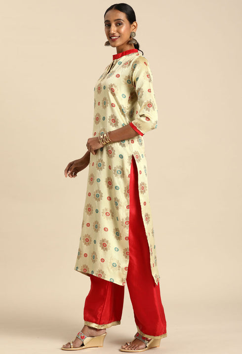Beige Silk Blend Jaccquard Woven Salwar Suit Material